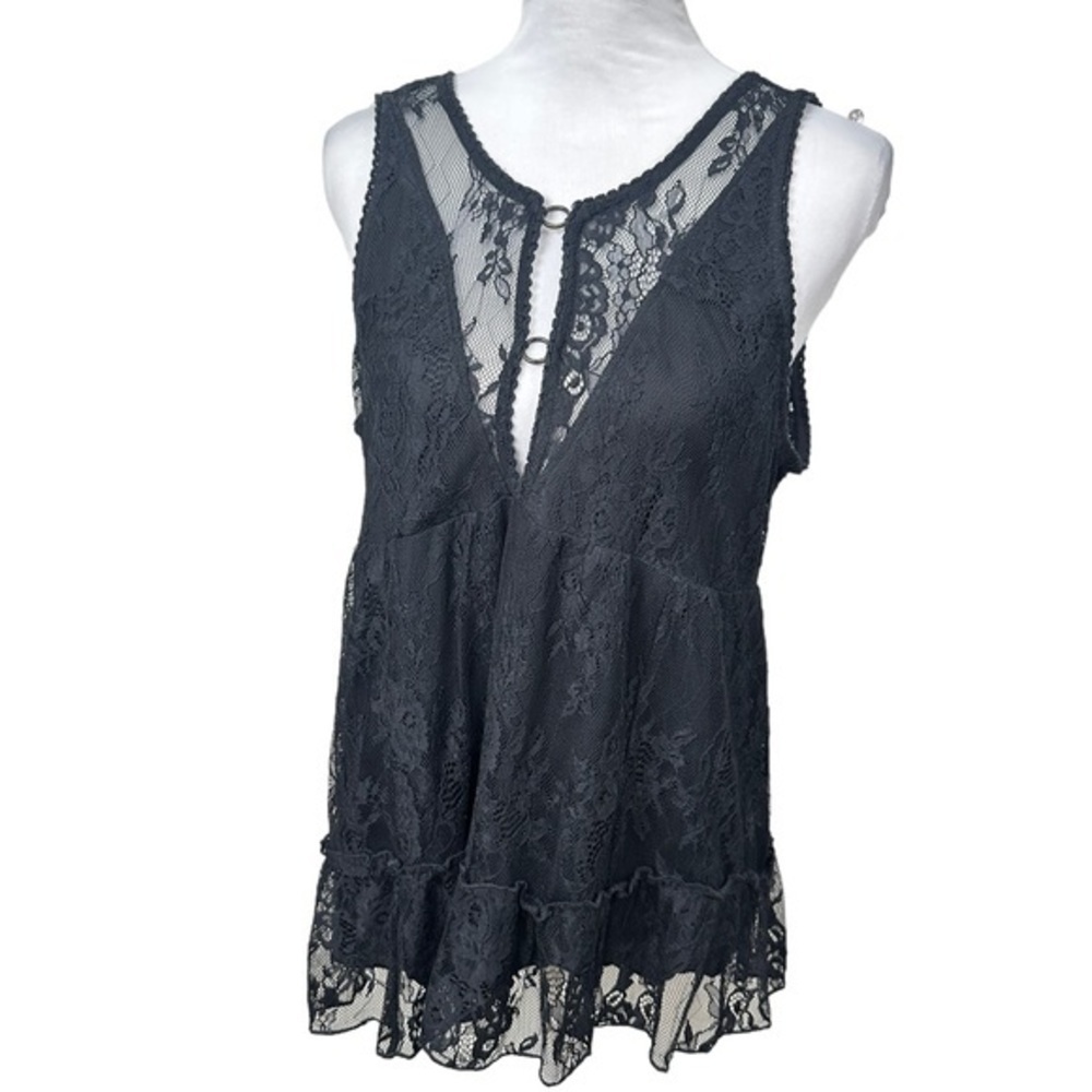 American Eagle Outfitters Black Lace Sleeveless Coverup Top Overlay Blouse - Med